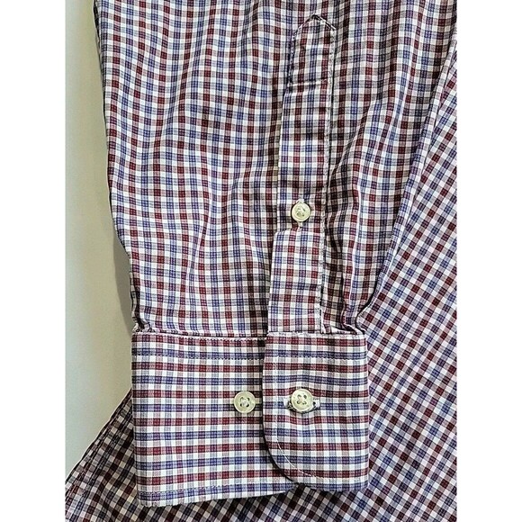 Peter Millar Dress Shirt Men’s XL Maroon Blue Plaid Check 100% Cotton Button Up - Picture 6 of 12